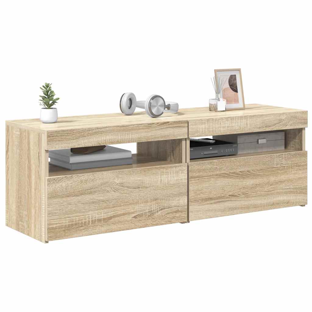 TV Cabinets with LED Lights 2 pcs Sonoma Oak 60x35x40 cm