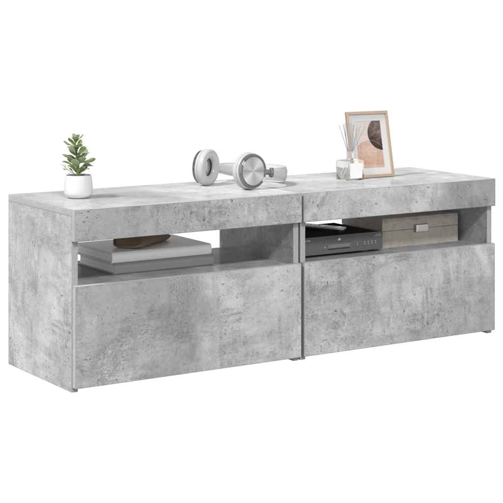 TV Cabinets with LED Lights 2 pcs Concrete Grey 60x35x40 cm