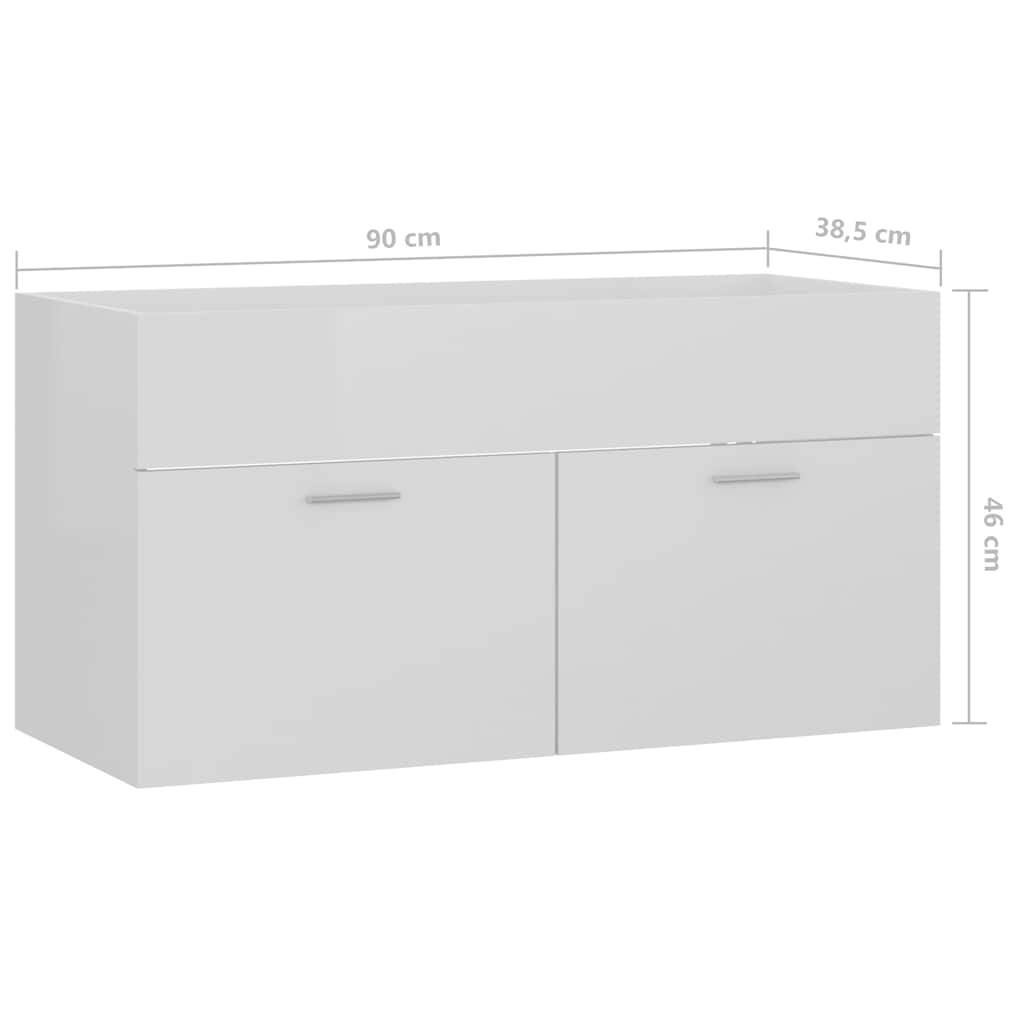 804671 vidaXL Sink Cabinet High Gloss White 90x38,5x46 cm Engineered Wood