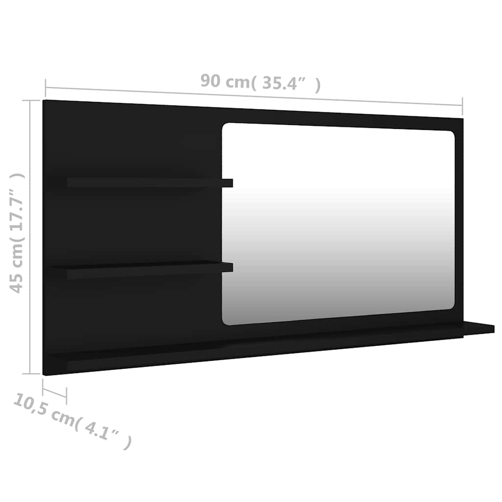 Mirror | Black | Engineered wood, acrylic | 90x10.5x45 cm | Shelving