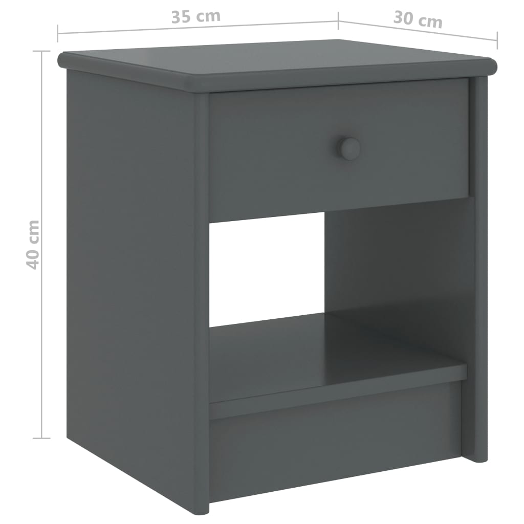 Bedside Cabinet | Dark grey | Solid pinewood | Compact | Bedside Cabinet