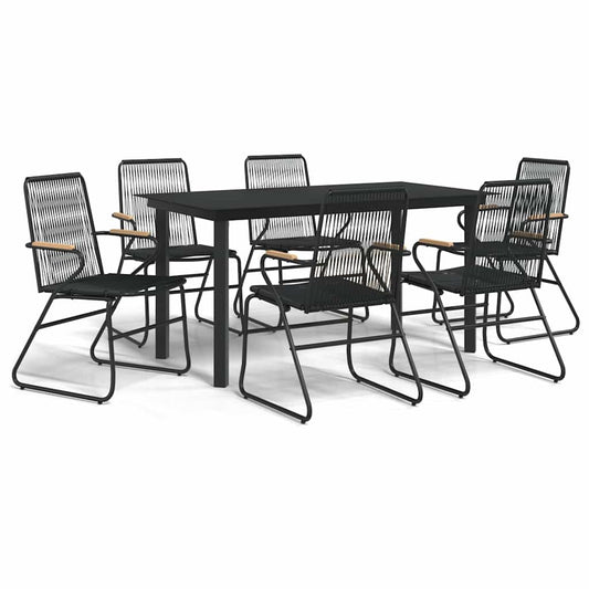 7 Piece Garden Dining Set Black PVC Rattan