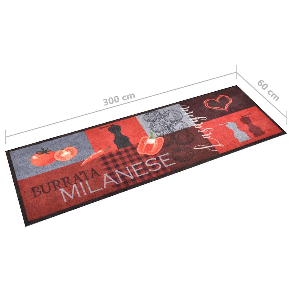 Kitchen Carpet | Red, Black, Grey | Polyamide, Latex | 60x300 cm