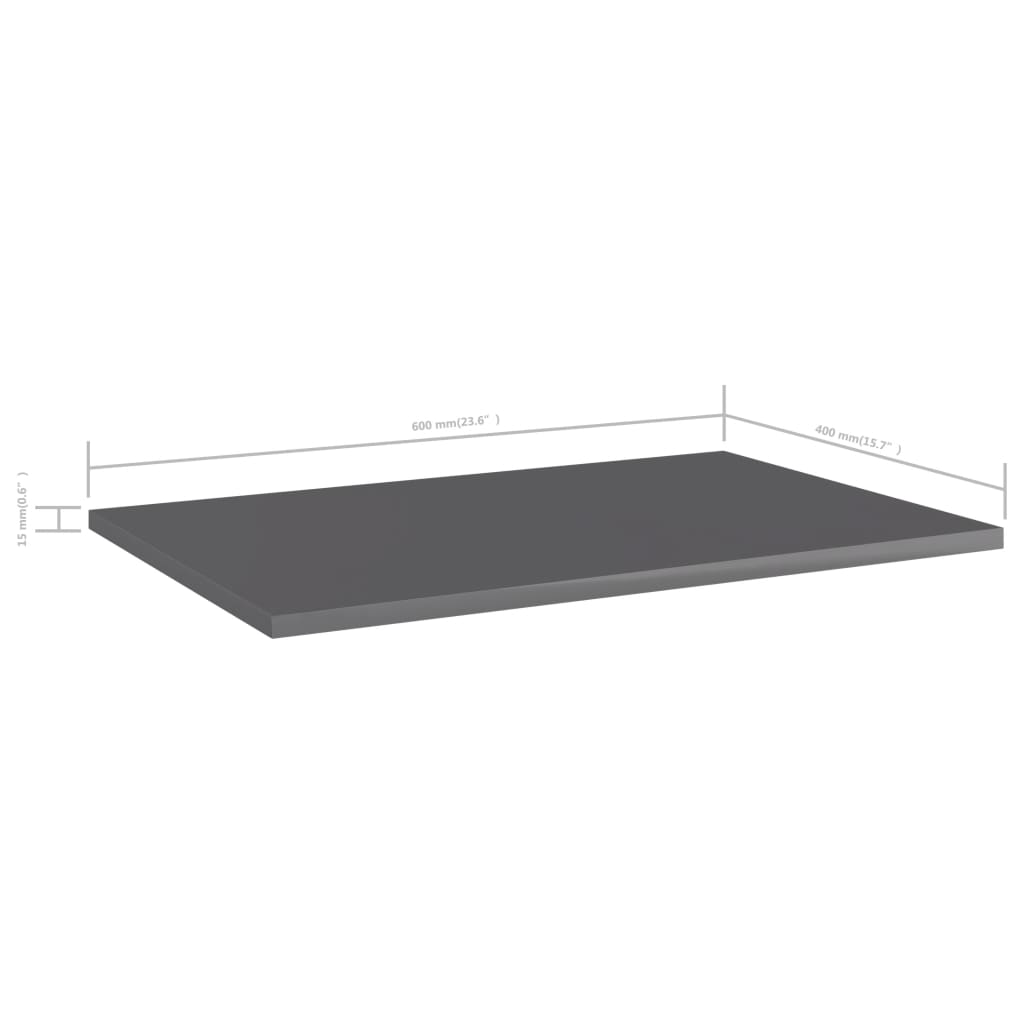 Bookshelf Boards 8 pcs High Gloss Gray 23.6"x15.7"x0.6" Engineered Wood