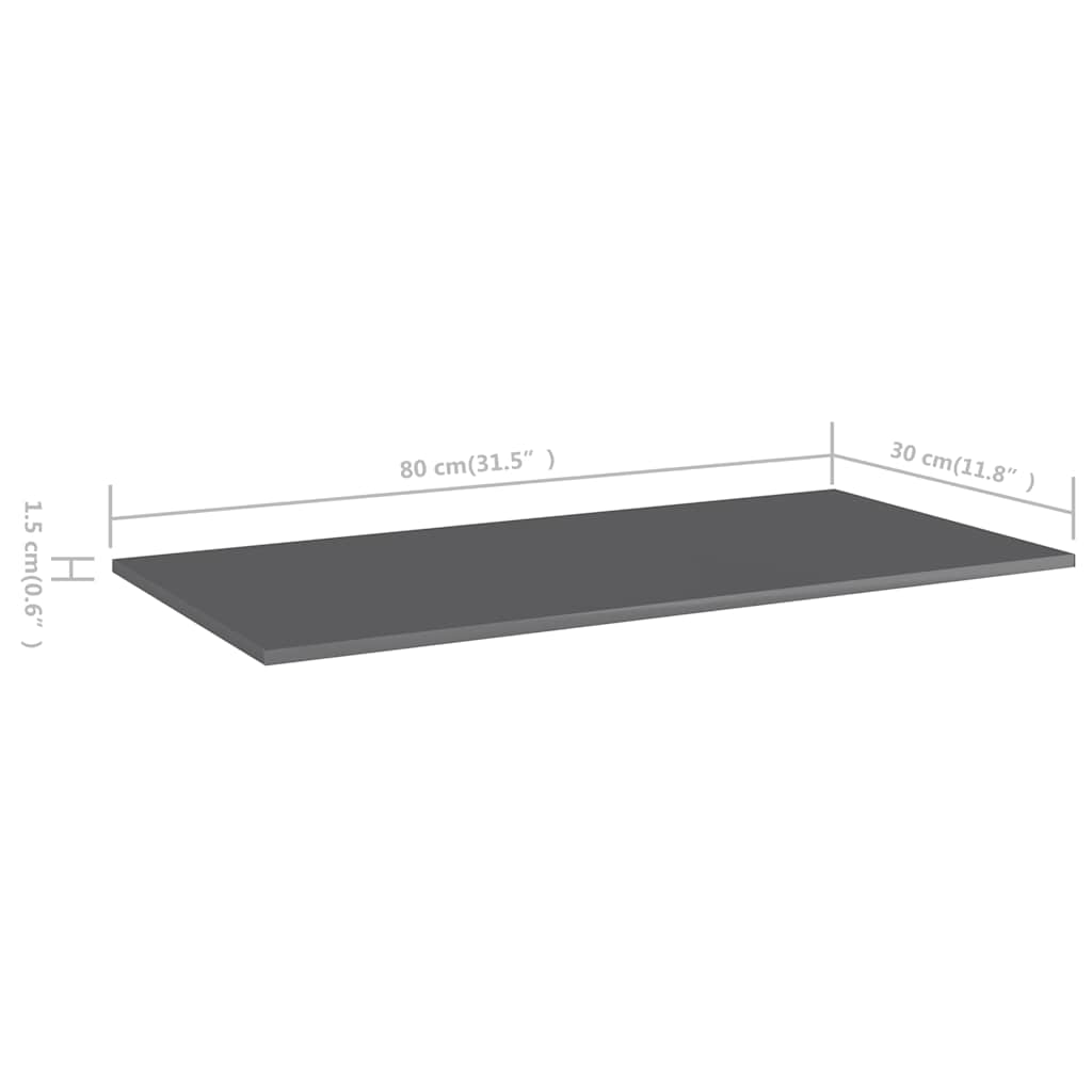 805329 vidaXL Bookshelf Boards 8 pcs High Gloss Grey 80x30x1,5 cm Engineered Wood