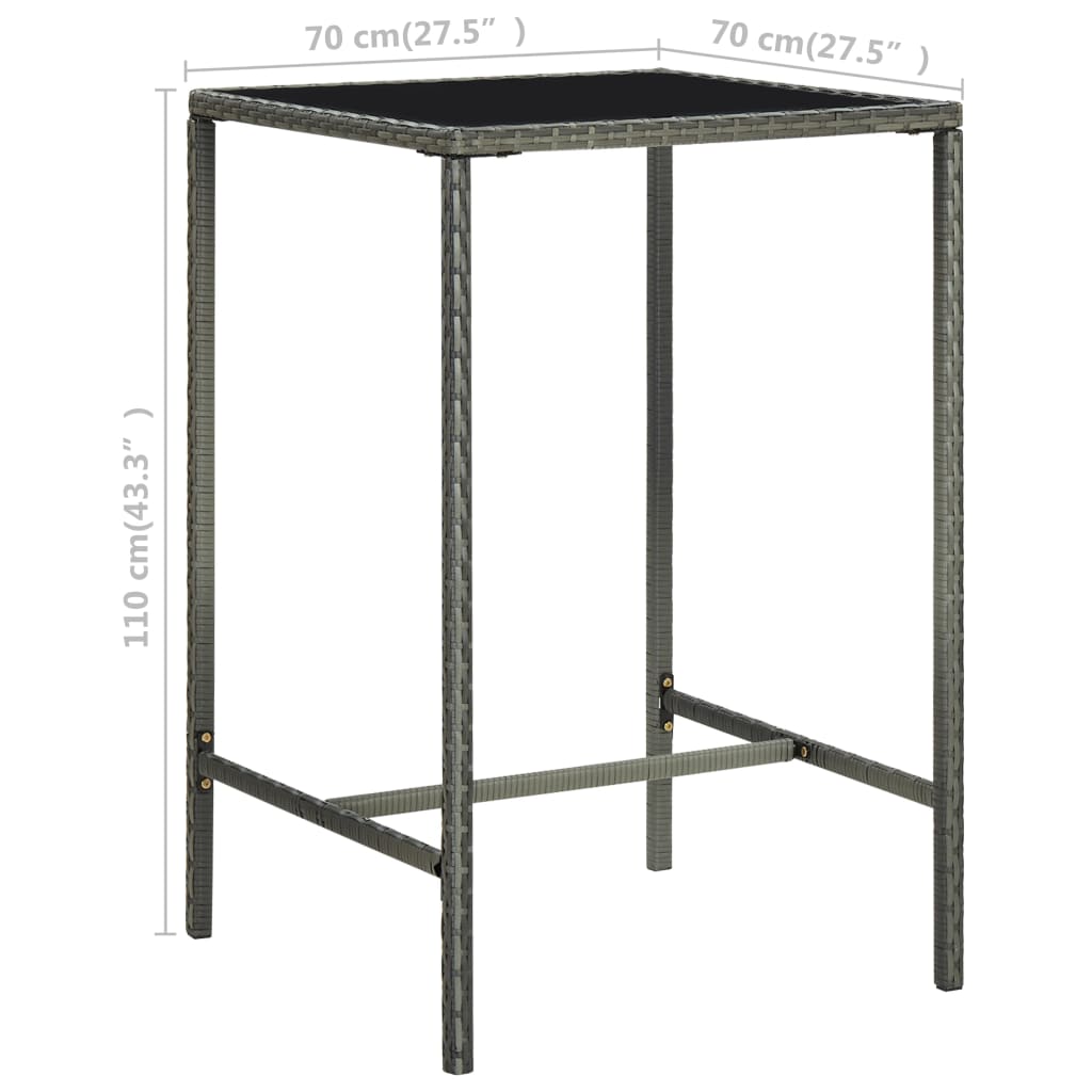 3 Piece Patio Bar Set with Cushions Poly Rattan Gray