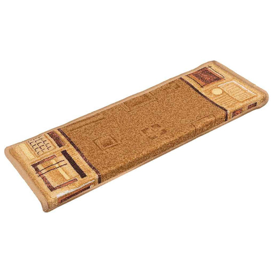 Stair Tread | Set of 15 | Beige | 100% Polyamide | 65x21x4 cm | Non-slip
