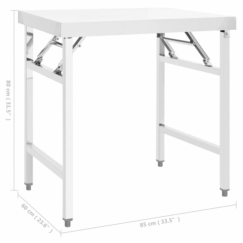 Kitchen Folding Work Table 85x60x80 cm Stainless Steel
