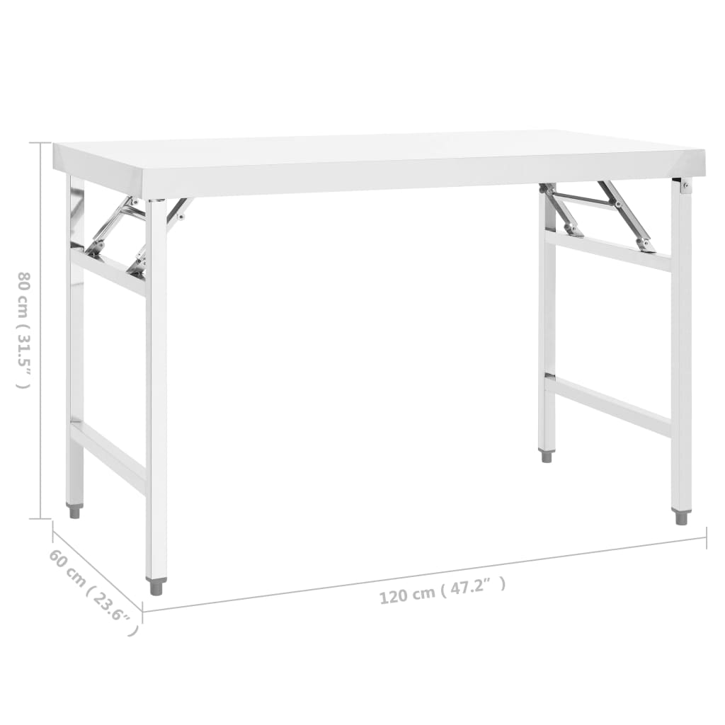 Kitchen Folding Work Table 47.2"x24"x32" Stainless Steel