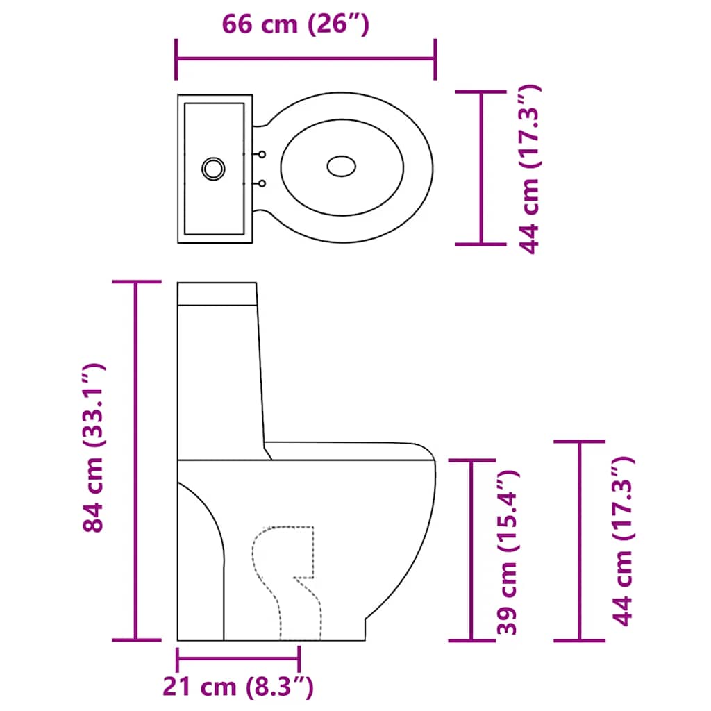 WC Ceramic Toilet Bathroom Round Toilet Bottom Water Flow White