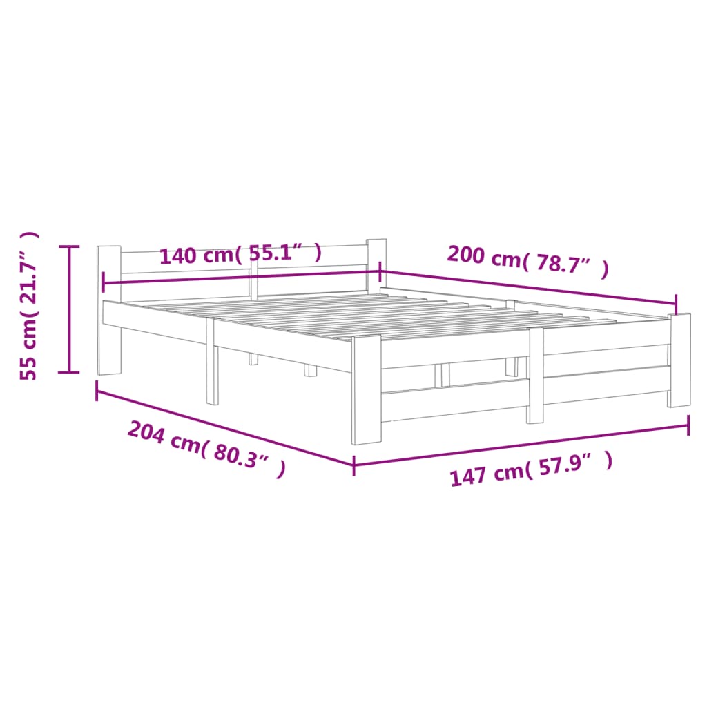 Bed Frame without Mattress White Solid Pine Wood 140x200 cm