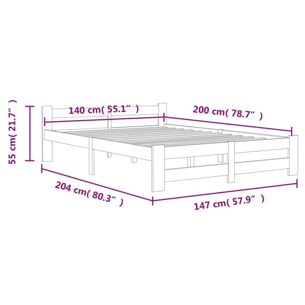 Bed Frame | Dark Grey | Solid Pine Wood, Plywood | Double | Durable
