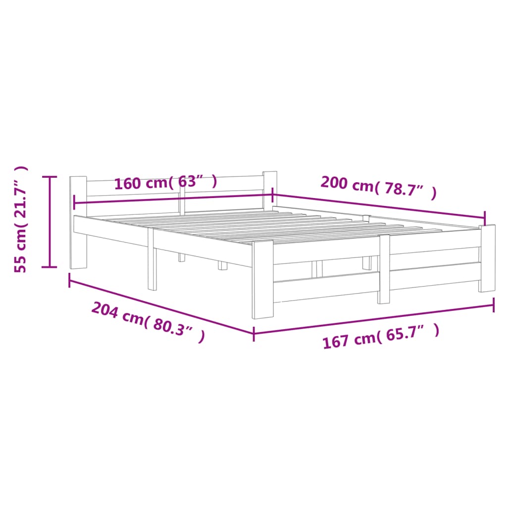 Bed Frame without Mattress Dark Grey Solid Pine Wood 160x200 cm