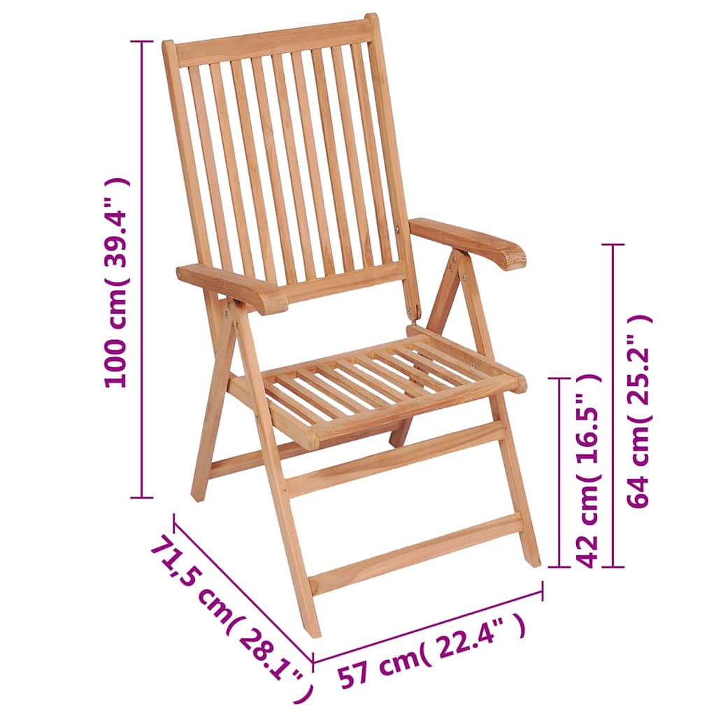 Reclining Folding Chairs 6 pcs Solid Teak Wood