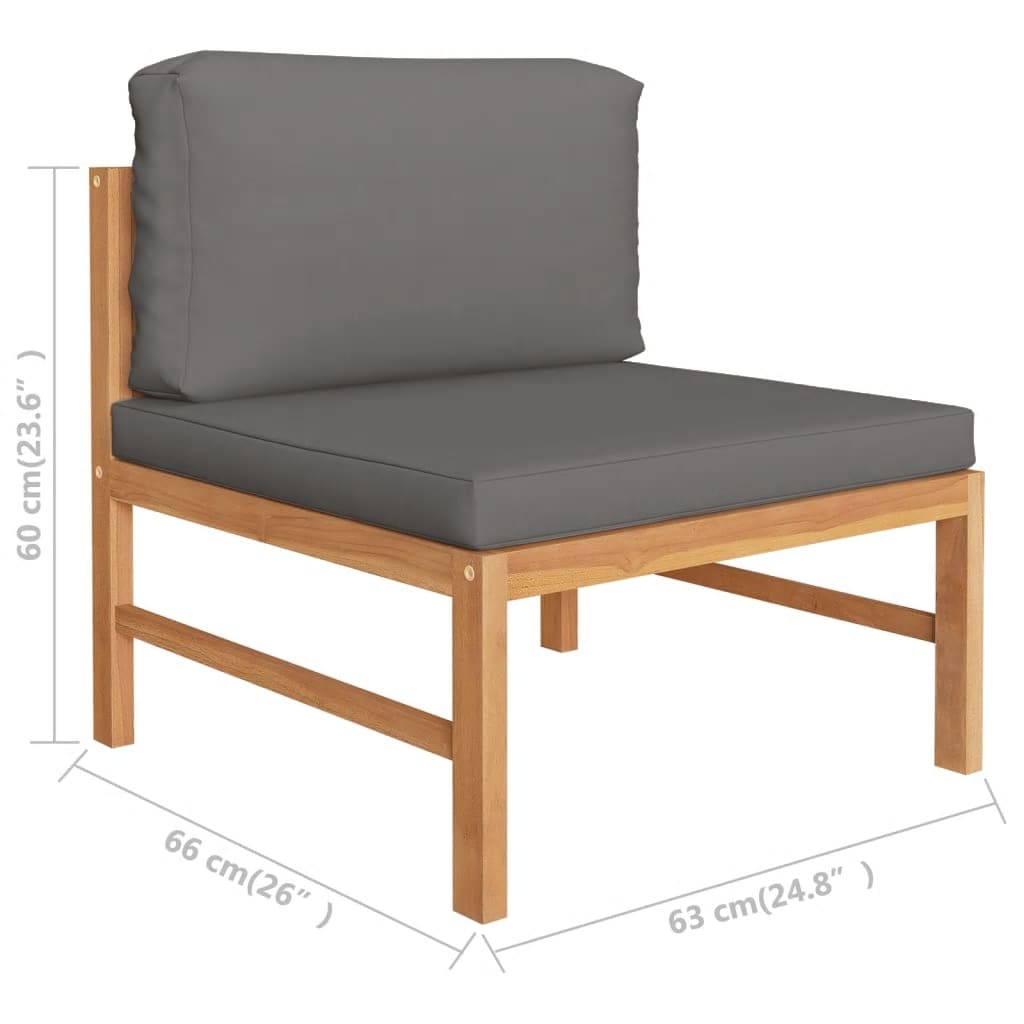 Middle Sofa with Dark Gray Cushions Solid Teak Wood