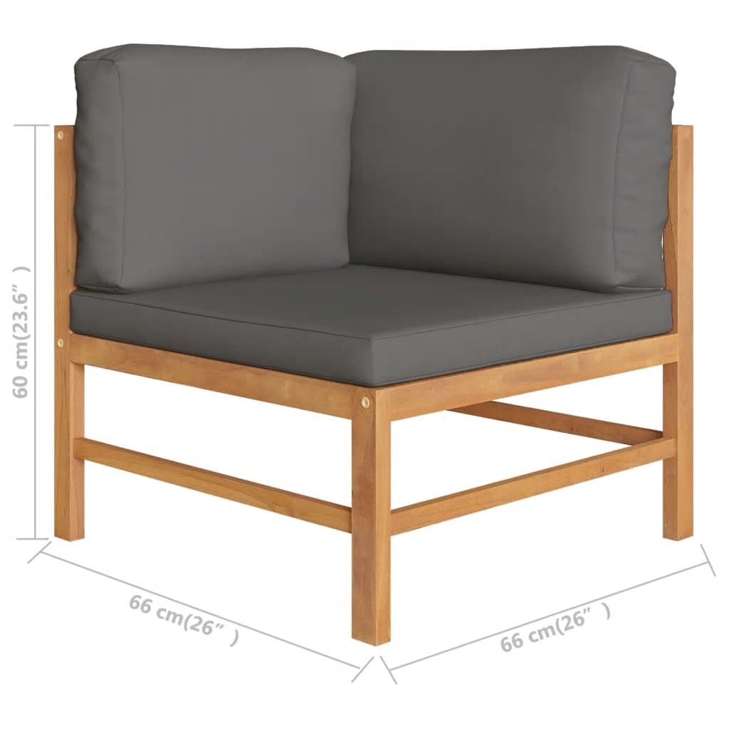 Corner Sofas 2 pcs with Dark Gray Cushions Solid Teak Wood