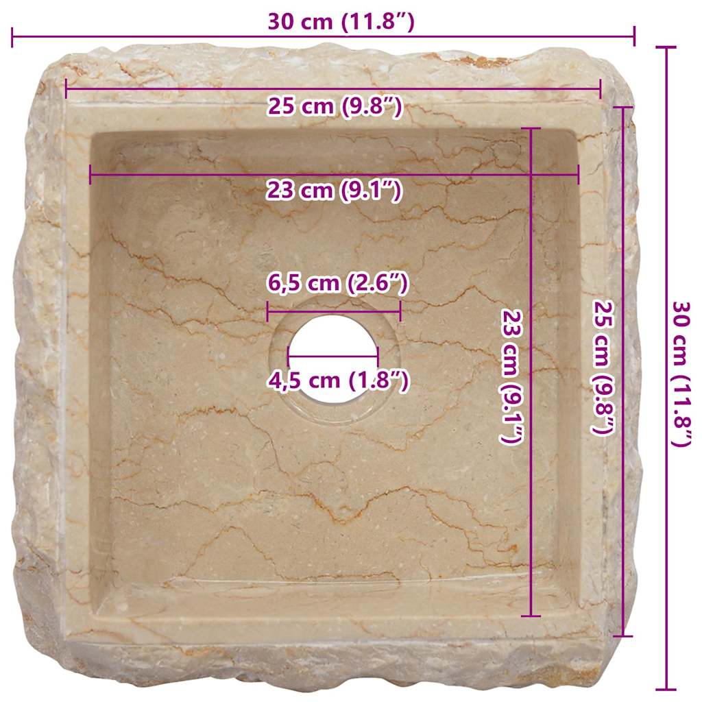 Sink Cream 11.8"x11.8"x5.1" Marble