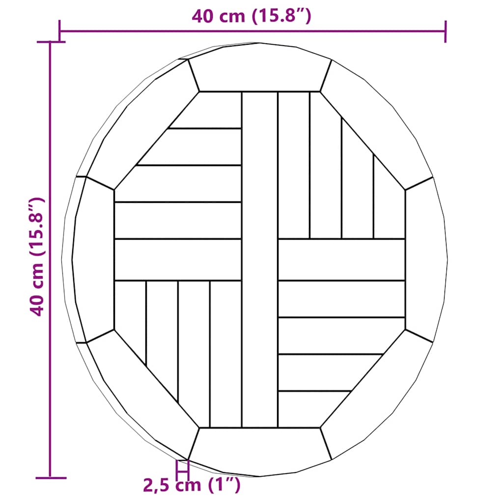 Table Top Solid Teak Wood Round 2.5 cm 40 cm