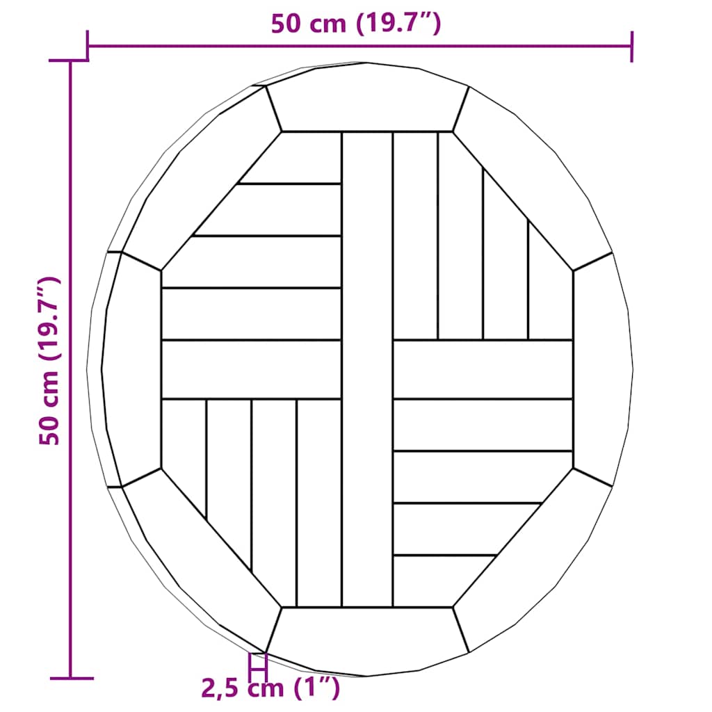 Table Top Solid Teak Wood Round 2.5 cm 50 cm