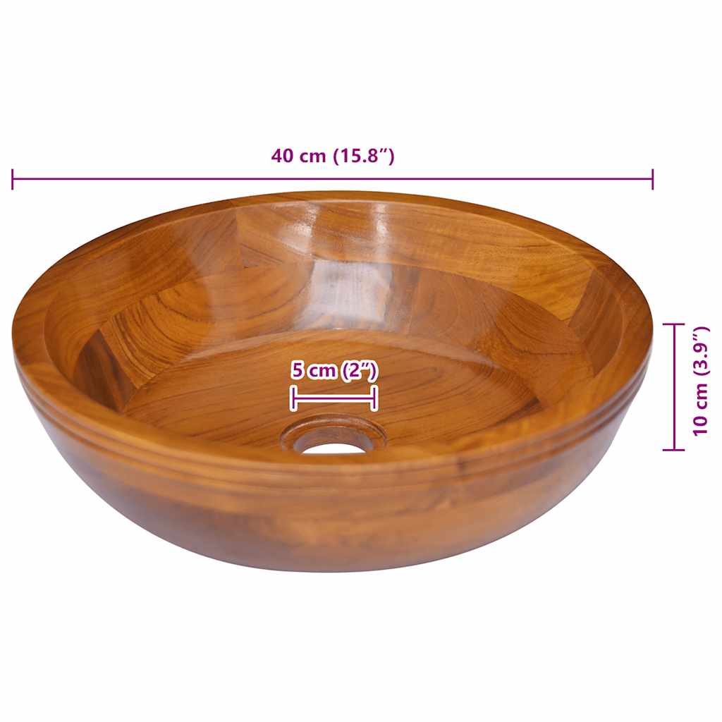 Basin Solid Wood Teak Φ15.7"x3.9"