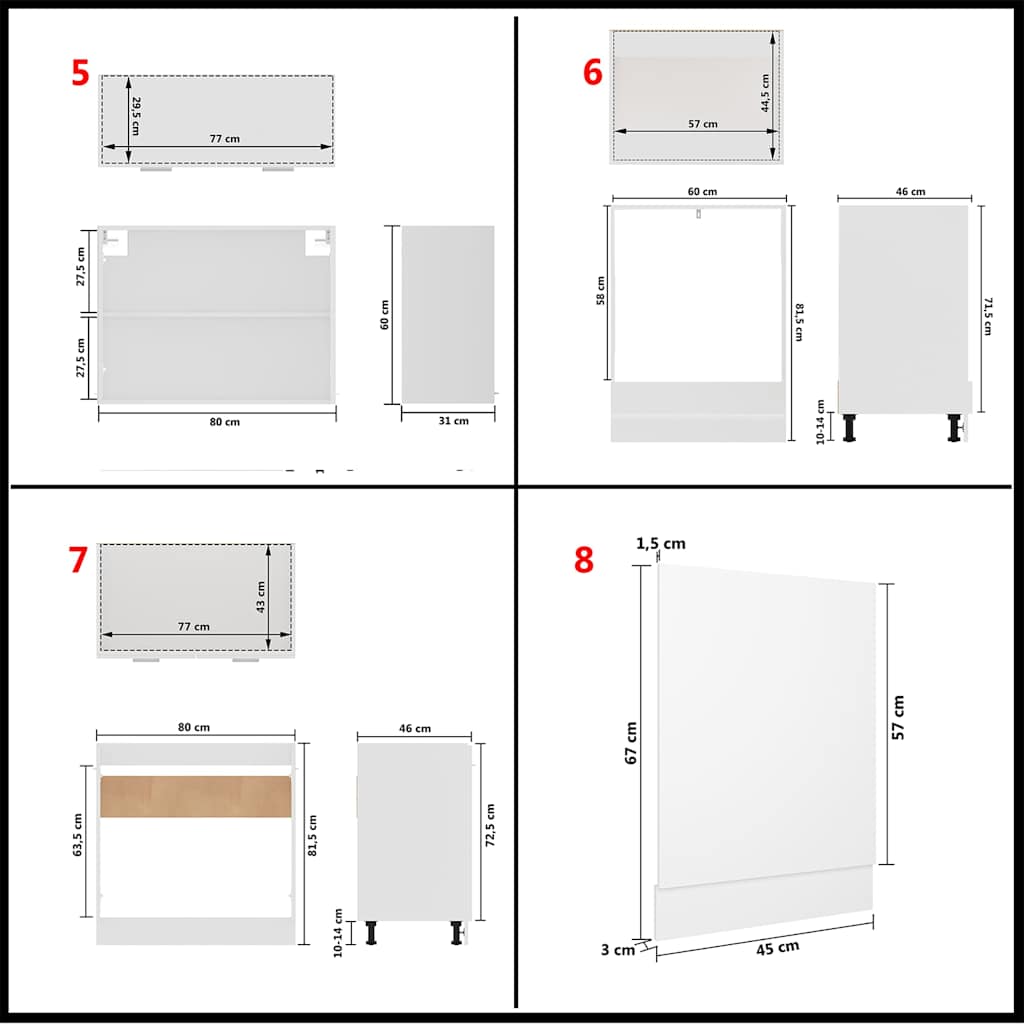 Kitchen Cabinet Set | White | Engineered wood, glass | 8-piece set
