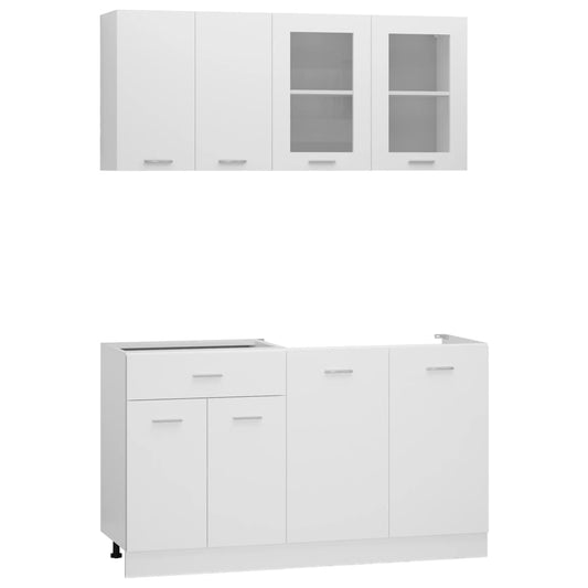 Kitchen Cabinet Set | White | Engineered Wood, Glass | Kitchen Cabinet