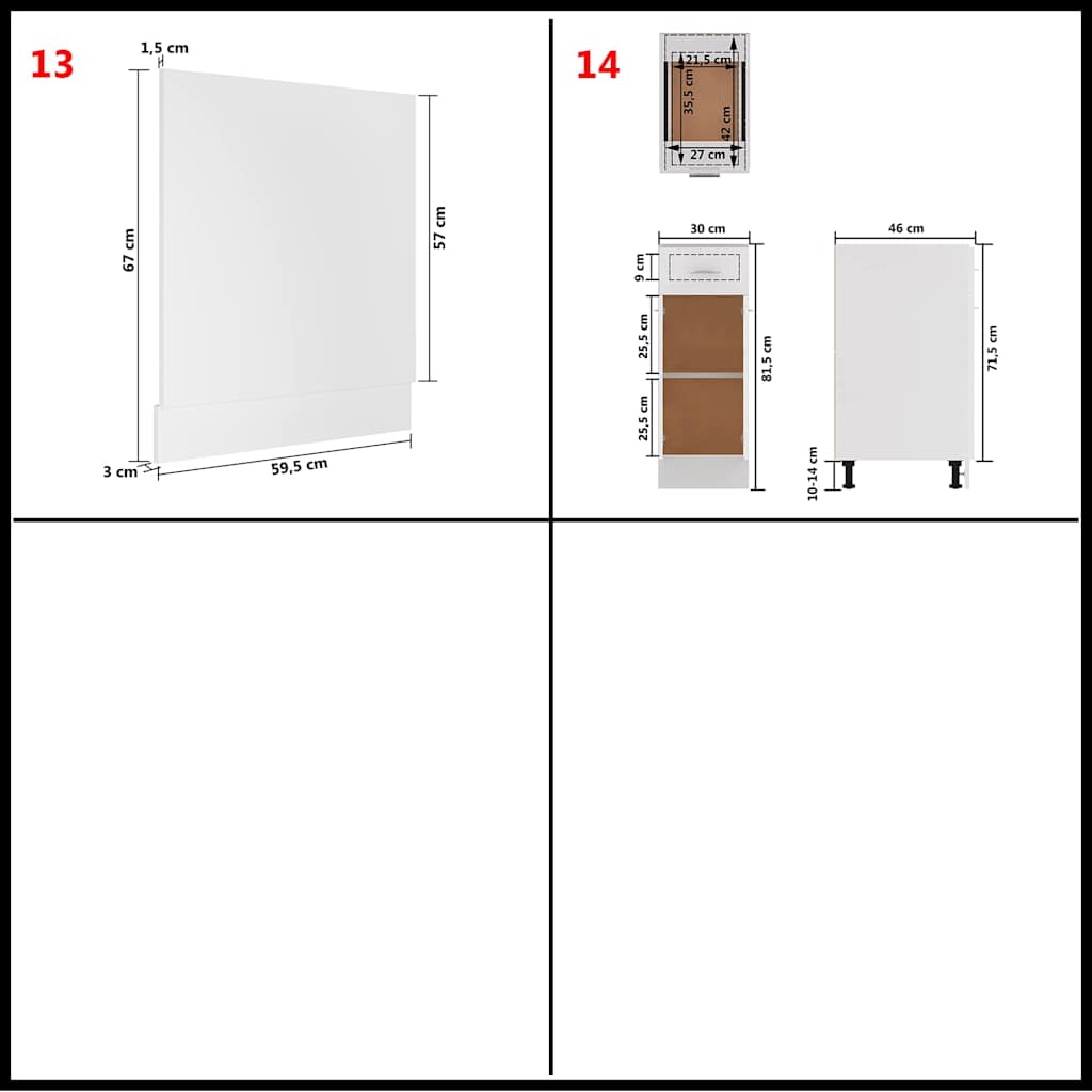 Kitchen Cabinet Set | White | Engineered wood, Glass | 14 piece set