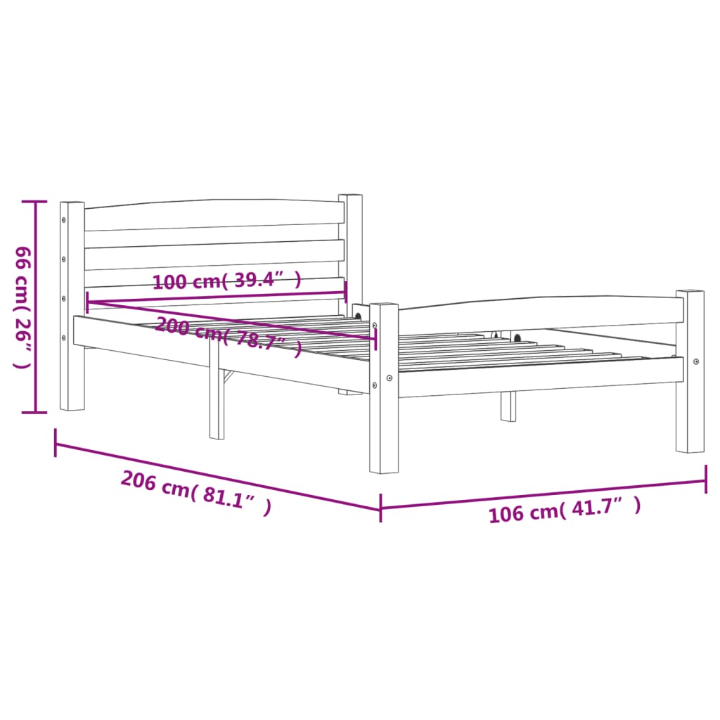 Bed Frame without Mattress Solid Pinewood 100x200 cm