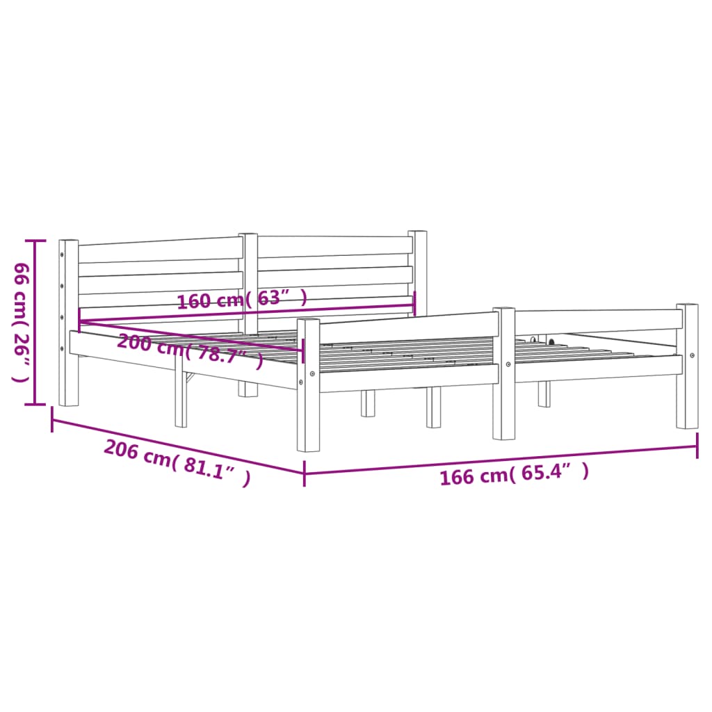 Bed Frame without Mattress Honey Brown Solid Pinewood 160x200 cm