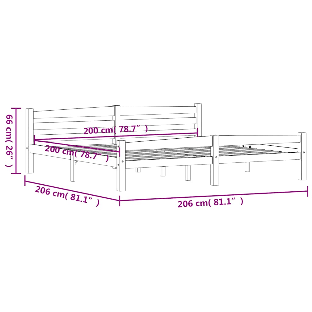 Bed Frame without Mattress Dark Grey Solid Pinewood 200x200 cm