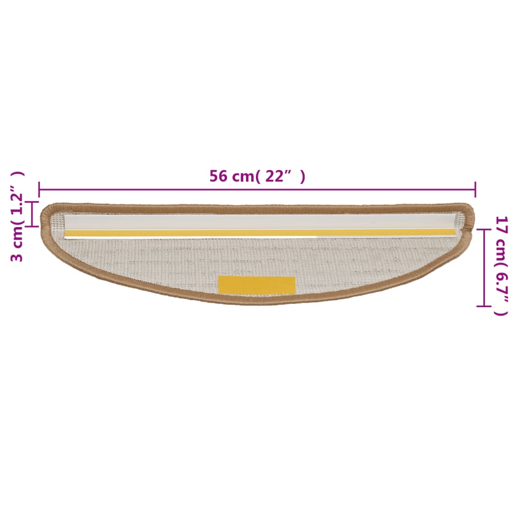 Stair Mats 10 pcs 56x17x3 cm Beige Half Round