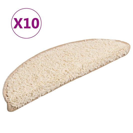 Stair Mats 10 pcs 56x17x3 cm Cream Half Round