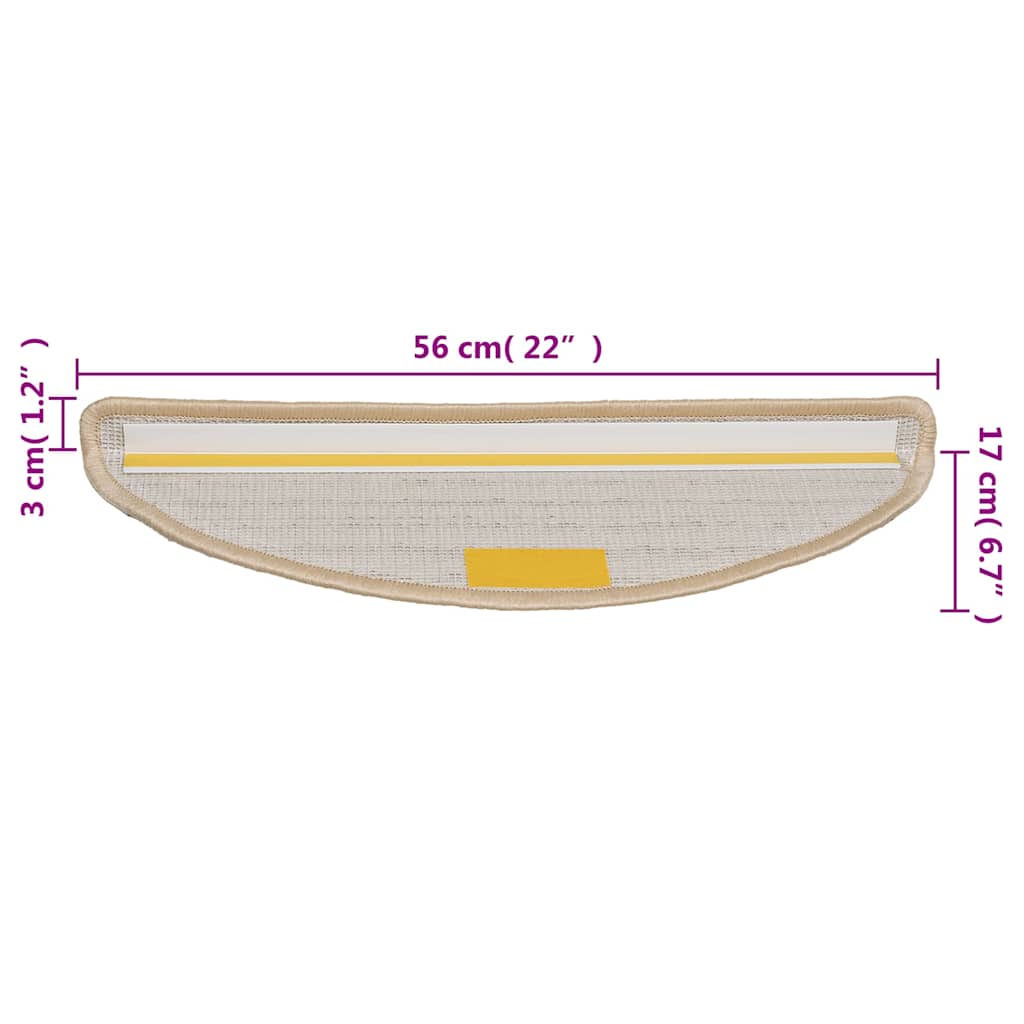 Stair Mats 10 pcs 56x17x3 cm Cream Half Round