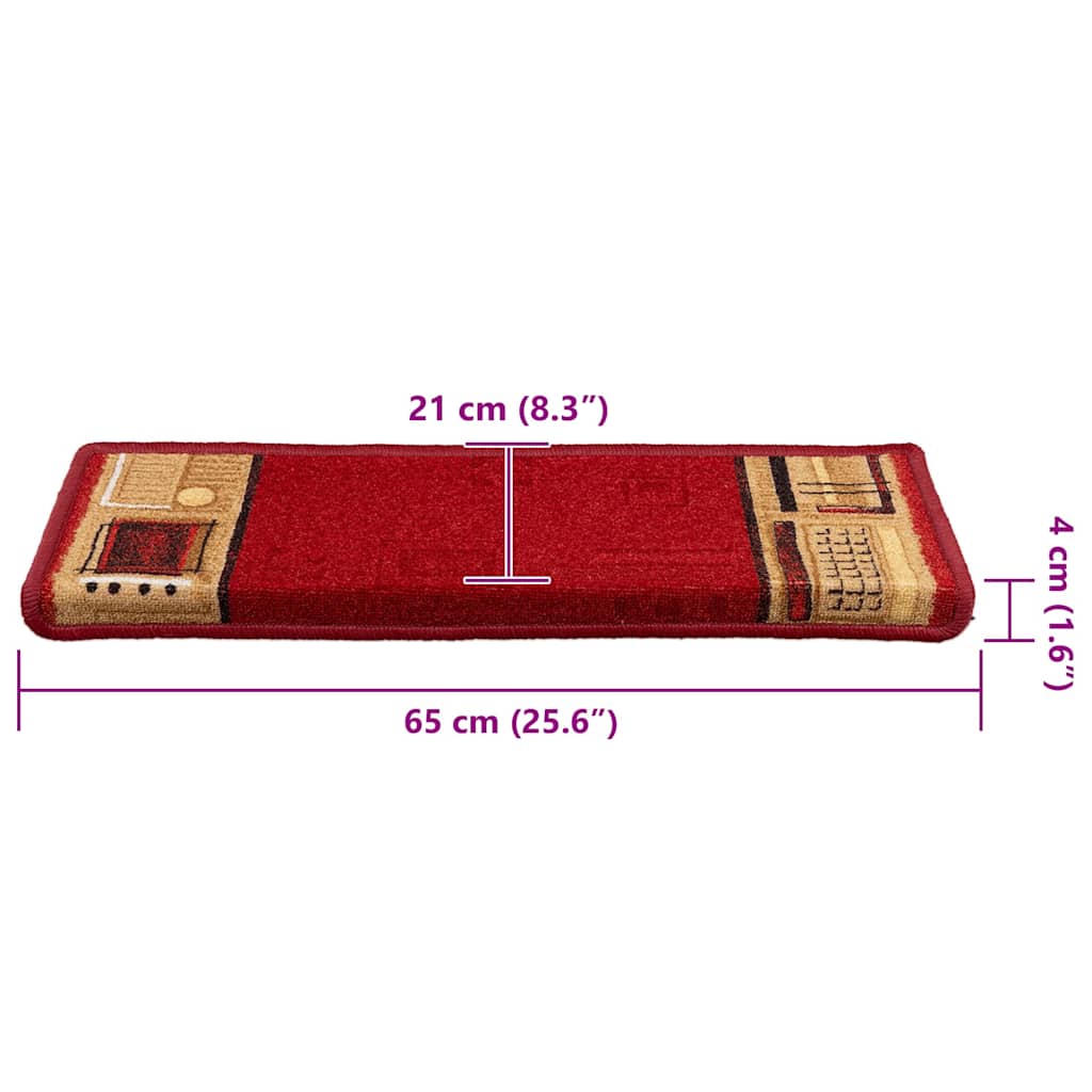 Stair Mat | Set of 10 | Red | Polyamide | 65x21x4 cm | Non-slip