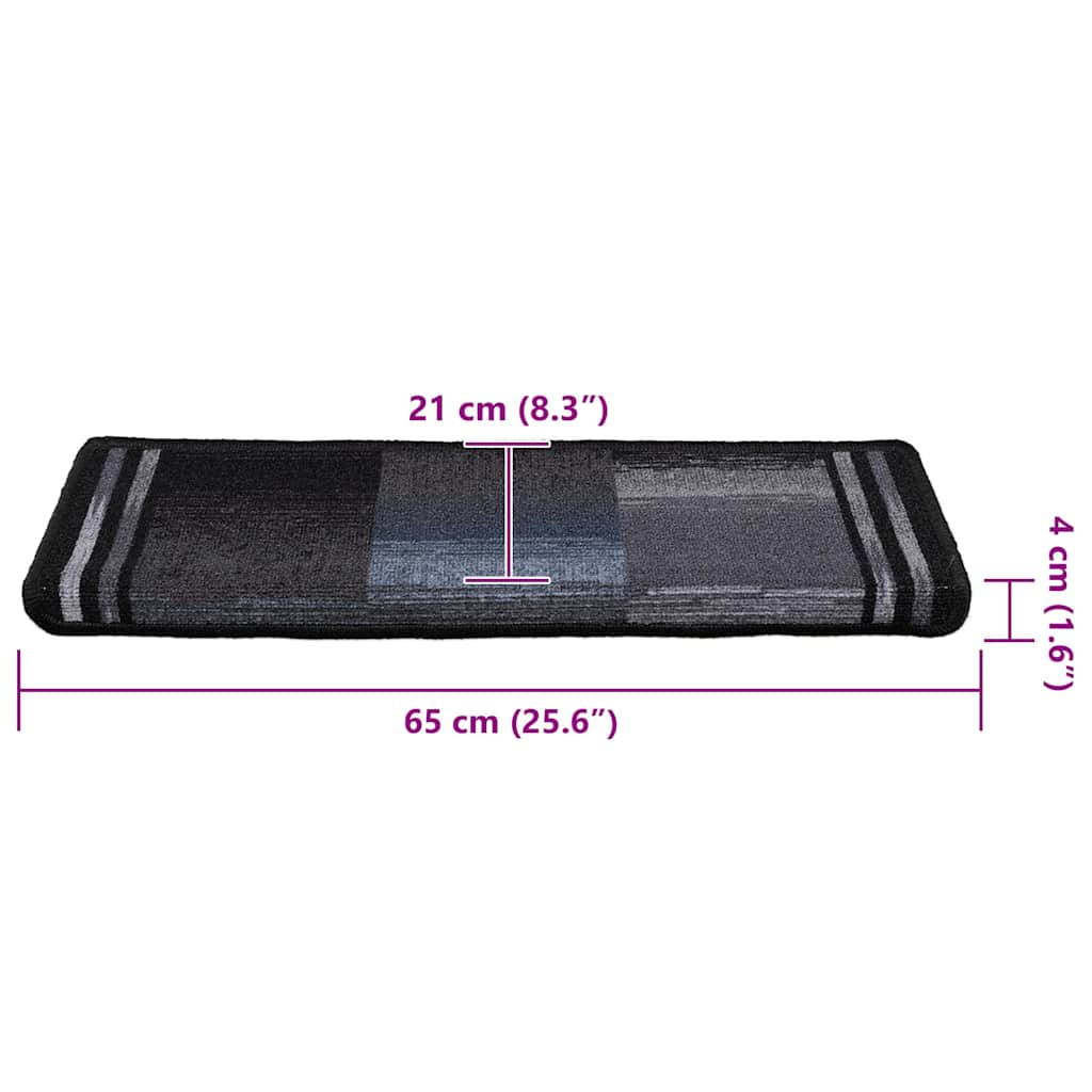 Stair Mat | Set of 10 | Black and Grey | 100% Polyamide | 65 x 21 x 4 cm