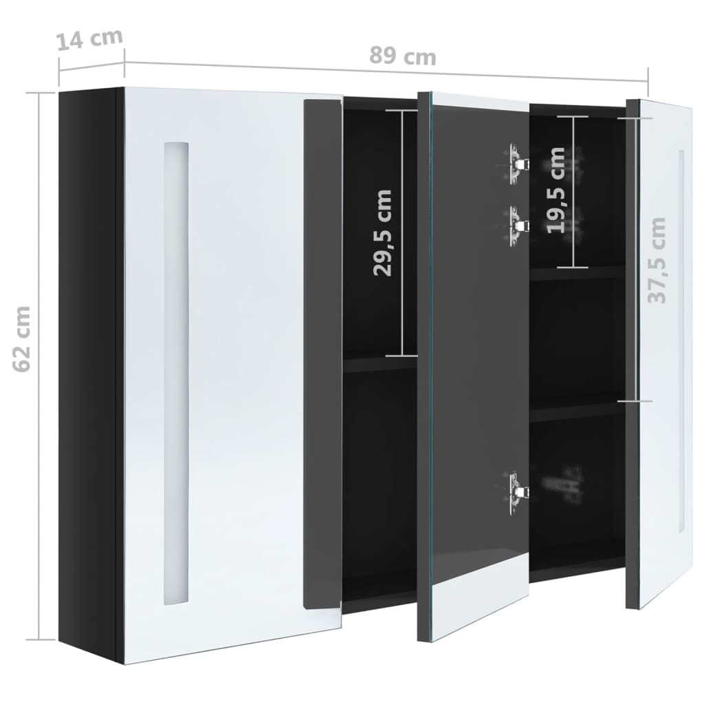 Bathroom Cabinet Shiny Black MDF Board with Melamine, Glass Mirror