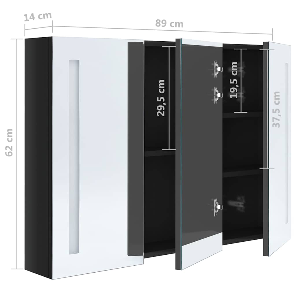 LED Bathroom Mirror Cabinet 35"x5.5"x24.4" Shining Black