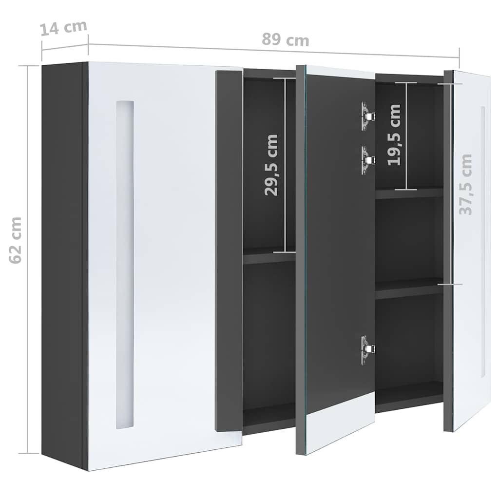 LED Bathroom Mirror Cabinet 89x14x62 cm Grey