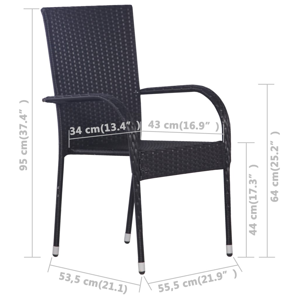 Dining Set | Black | Solid Acacia wood | Compact | Stackable | Dining Set