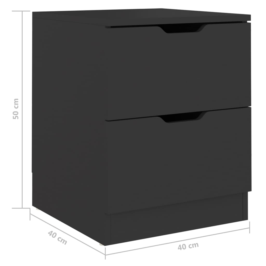 Bedside Cabinet | Set of 2 | Black | Engineered wood, MDF | 40x40x50 cm