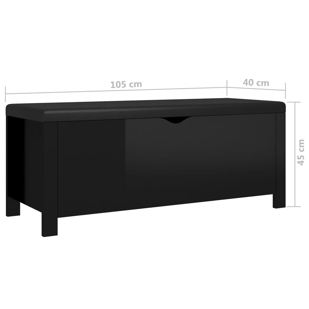 Storage Box with Cushion High Gloss Black 41.3"x15.7"x17.7" Engineered Wood