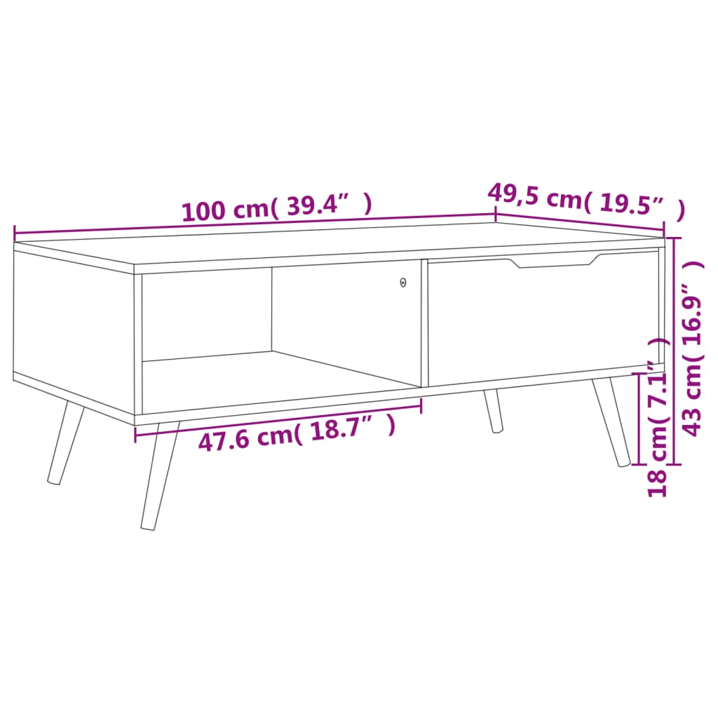 Coffee Table Grey Engineered wood, MDF 39.4 x 19.5 x 16.9 in