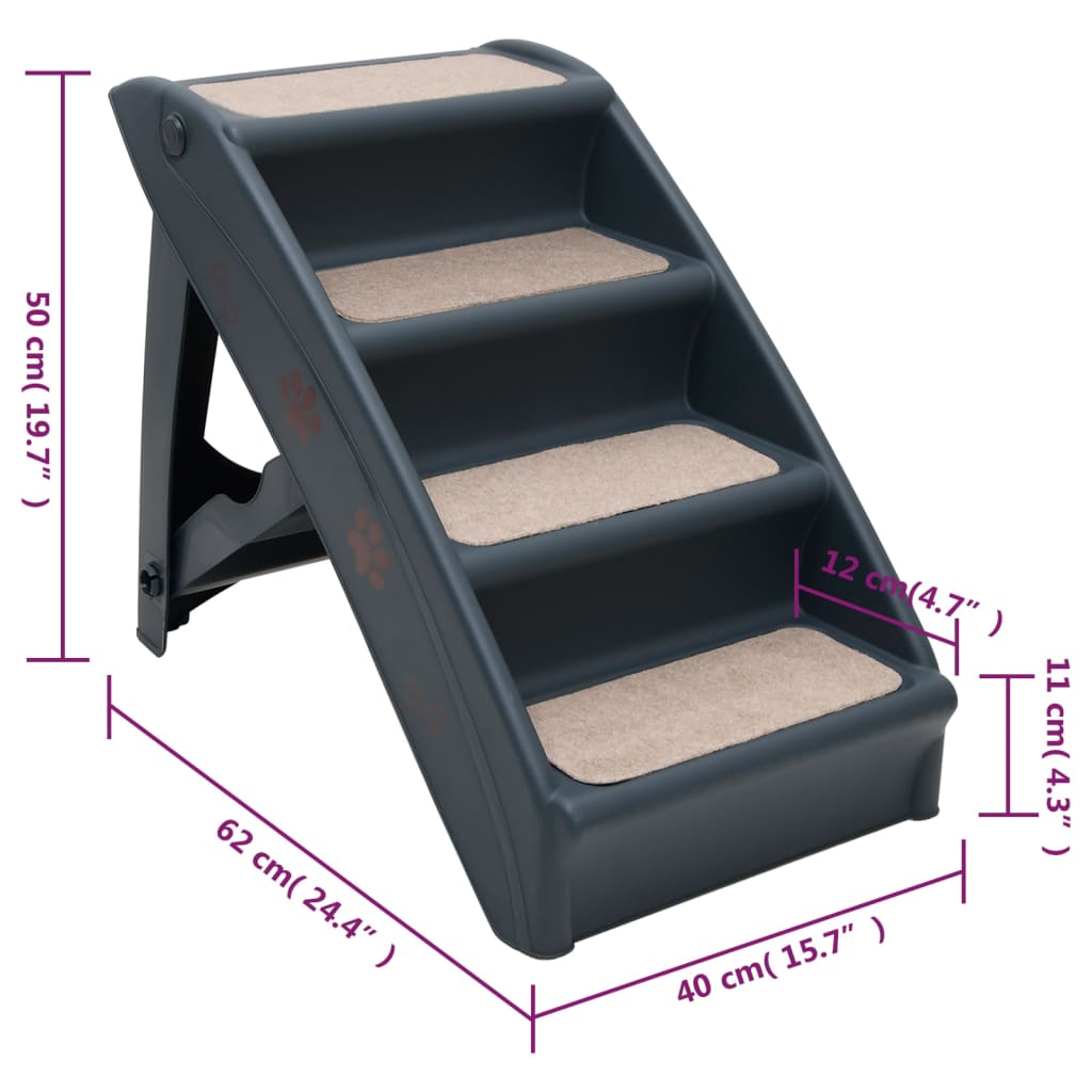 vidaXL Dog Stair Dark Grey Polypropylene Medium Collapsible Dog Stair