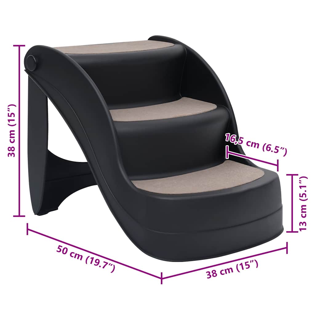 Dog Stair | Black | Polypropylene | 3-step | Foldable | Dog Stair