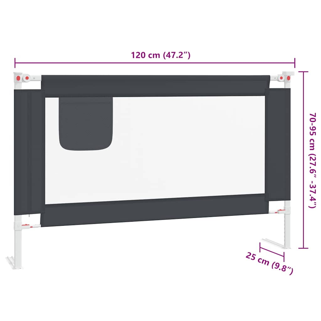 Toddler Safety Bed Rail Dark Grey 120x25 cm Fabric