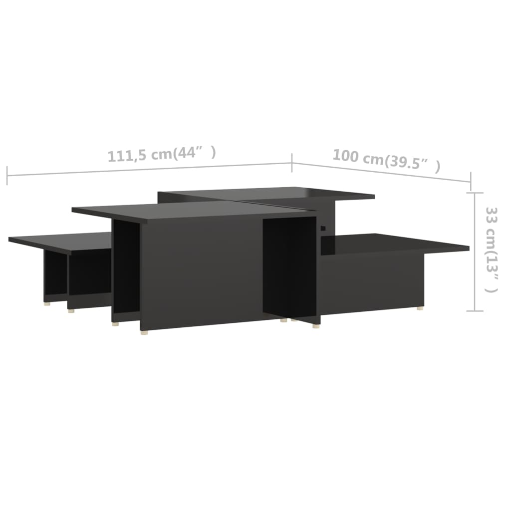 Coffee Table | Set of 2 | High gloss black | Chipboard | Rectangular