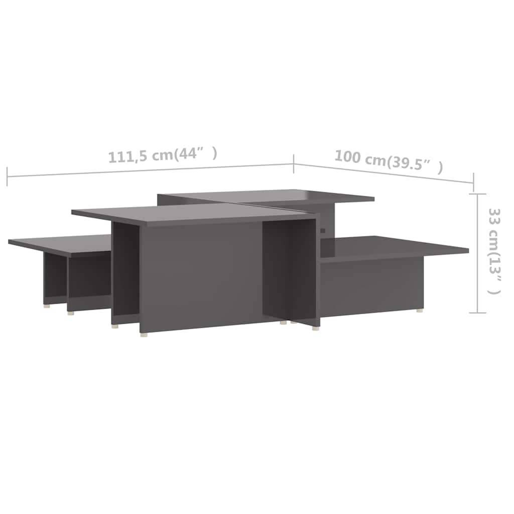 Coffee Tables 2 pcs High Gloss Grey 111.5x50x33 cm Engineered Wood