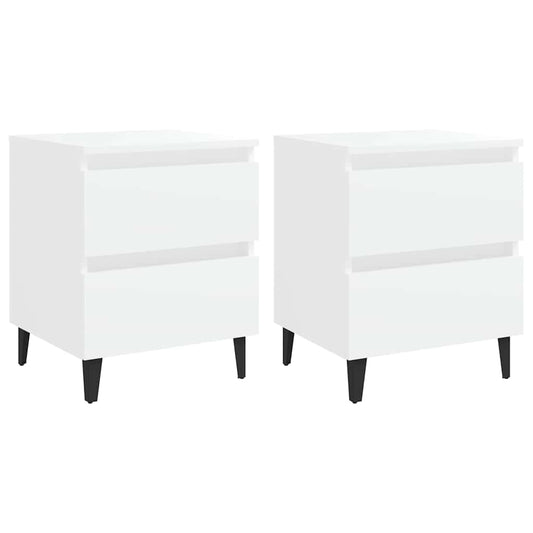 Bed Cabinet | Set of 2 | White | Engineered Wood, Metal | Medium