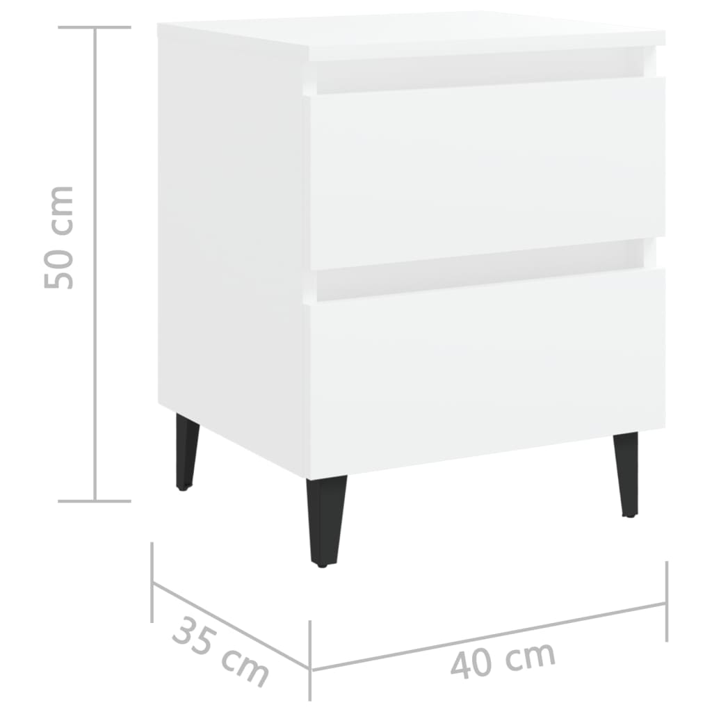 Bed Cabinet | Set of 2 | White | Engineered Wood, Metal | Medium