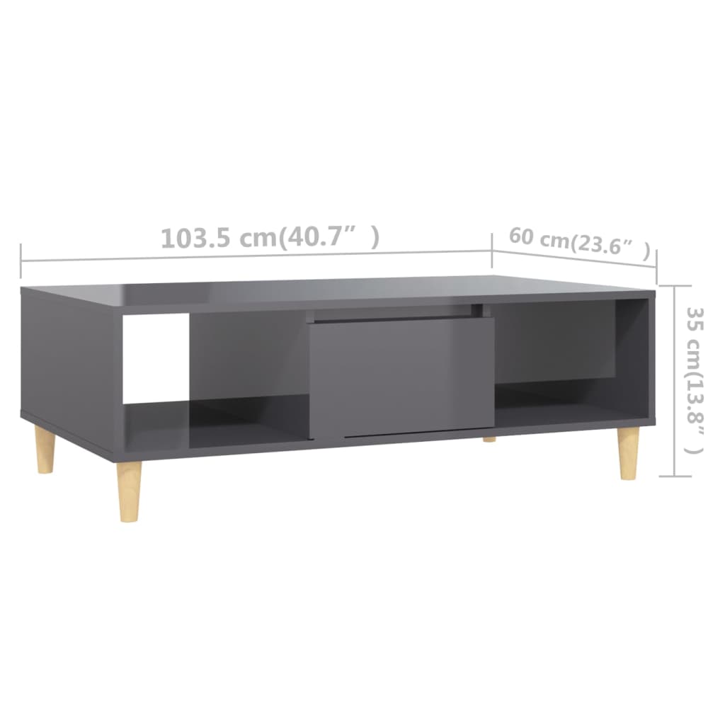 Coffee Table | High gloss grey | Engineered wood, solid eucalyptus wood